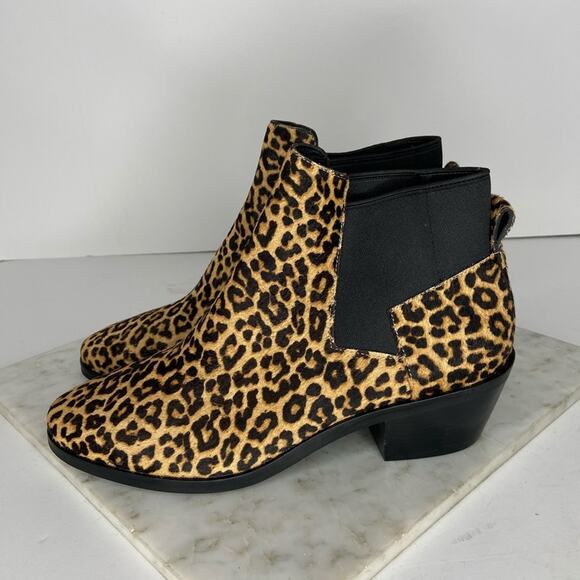 New Cole Haan Leopard Print Chelsea Ankle Boots Calf Hair Black Brown Size 7 - Picture 4 of 10